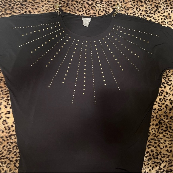 C. Oliver Top Cold Shoulder Short Sleeve Gold Chain Metal Strap Y2K Grommets - Picture 3 of 5